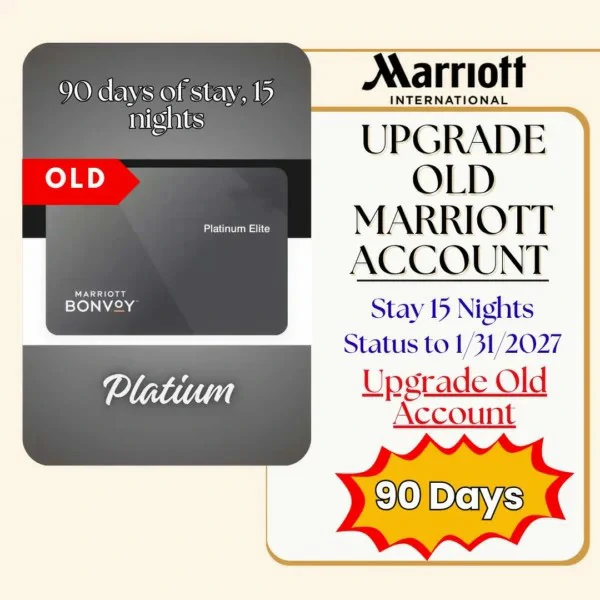 Upgrade Old Marriott Account to Platinum Status for 90 Days, Stay 15 Nights and Extend Your Status to 1/31/2027 1 Upgrade Old Marriott Account to Platinum Status for 90 Days, Stay 15 Nights and Extend Your Status to 1/31/2027
