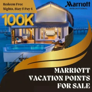Marriott points for Sale, 100K in a Lot, Redeem Free Nights, Stay 5 Pay 4